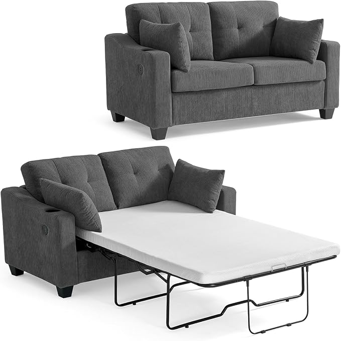 Full Size Pull Out Sleeper Sofa Bed, 2-in-1 Convertible Corduroy Pull Out Couch by CHICHOUSE