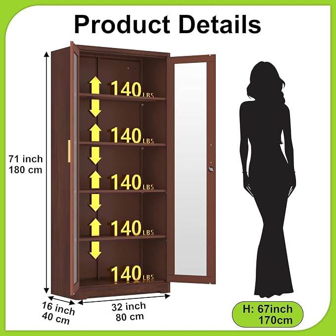 UNICOLY Display Cabinet with Glass Doors, Curio Cabinets with Locking Doors - Image 2