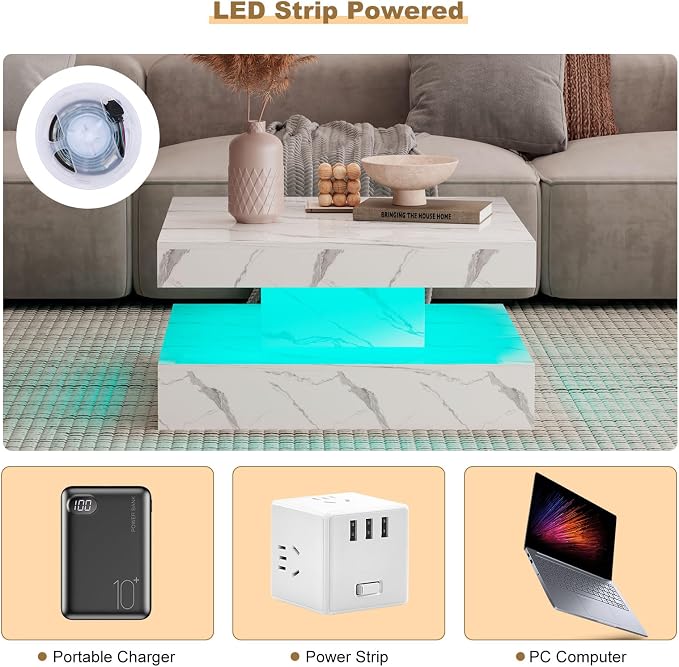 HedoAjim White Marble LED Coffee Table - Image 5