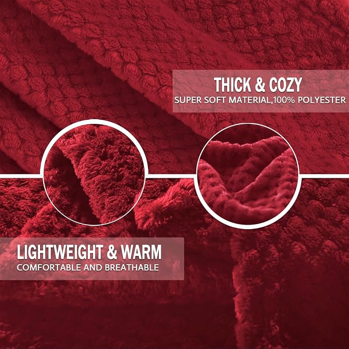 Exclusivo Mezcla Soft Waffle Fleece Bed Blanket Queen Size, Deep Red | - Image 7