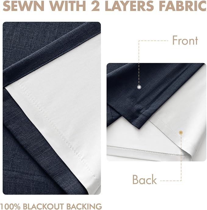 MIULEE Navy Blue Pinch Pleated 100% Blackout Linen Curtains 40x96 Inches | Room - Image 5