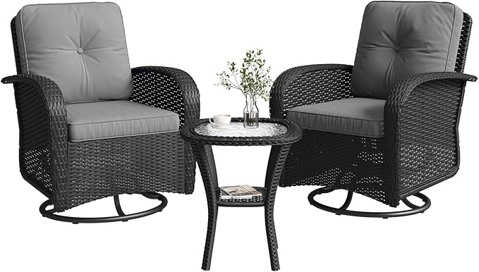 Aoxun 3 Pieces Patio Furniture Set, Patio Swivel Rocker Chairs Set of 2 by Aoxun