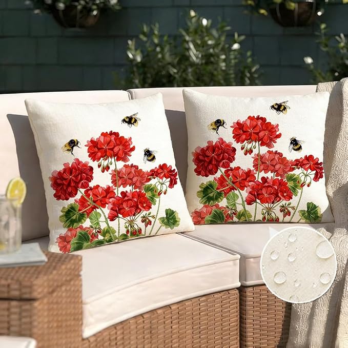 RABUSOFA Spring Summer Outdoor Geranium Pillow Cover 18x18 Waterproof - Image 3