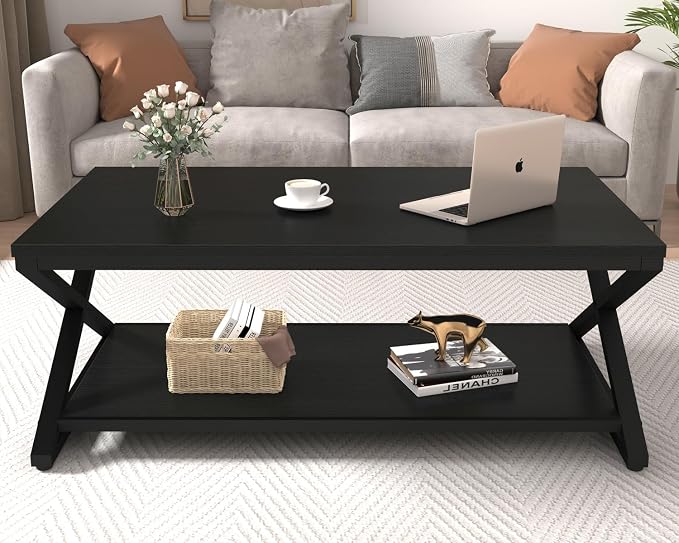 HSH Black Coffee Table Modern, 47 Inch Simple Rectangle Cocktail Table - Image 4
