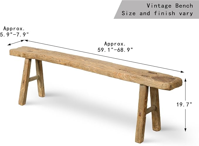 Artissance 20" H Vintage Noodle Bench 5-5.5ft Long Weathered Natural - Image 2