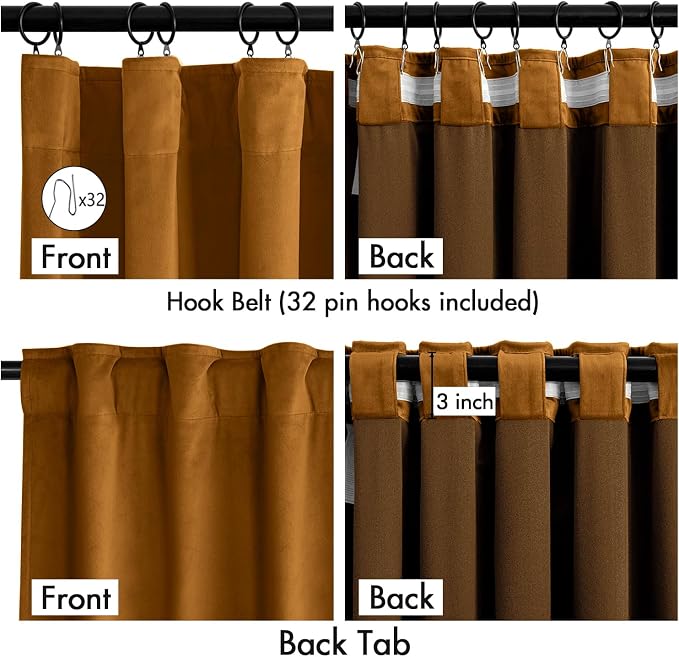 MIULEE Velvet Curtains 50W x 90L 2 Panels Golden Brown Blackout Curtains | - Image 3