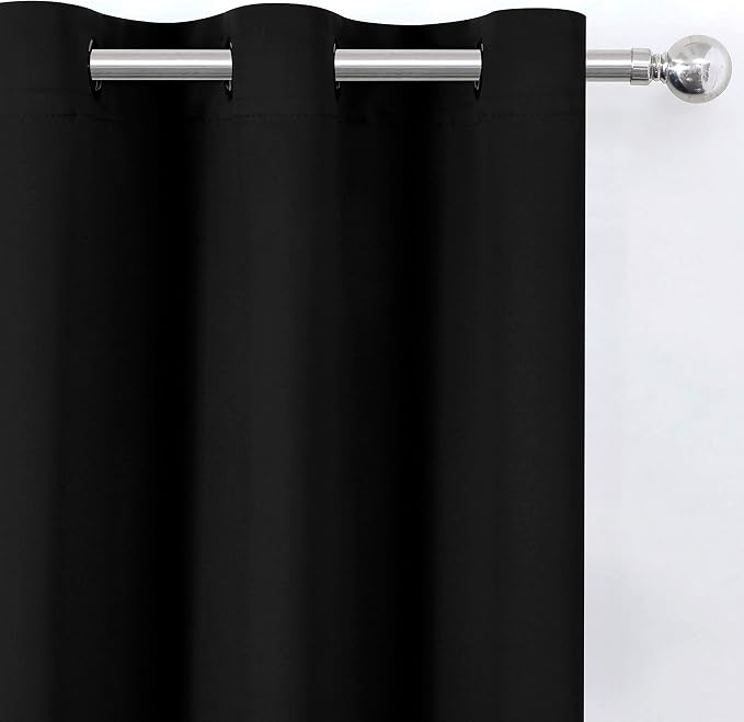 Black Blackout Curtains/38 x 54 Inch/Set of Two Panels Grommet Living Room - Image 9
