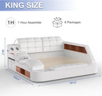 Luxury Smart King Bed Frame, Leather Headboard/Strong Wooden Slats - Image 2