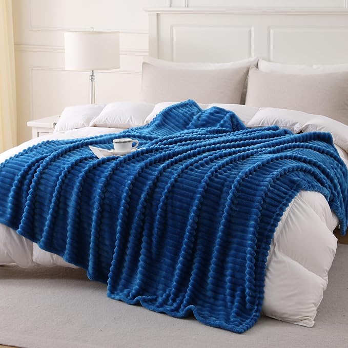 Classic Blue Throw Blanket for Couch Sofa 60"x80" Striped Design - Image 2