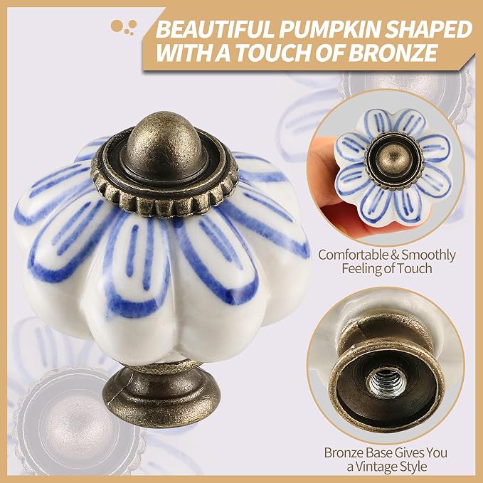 Ivory Pumpkin Knobs 2 Pack Ceramic Cabinet Knobs Vintage Drawer Pulls - Image 3