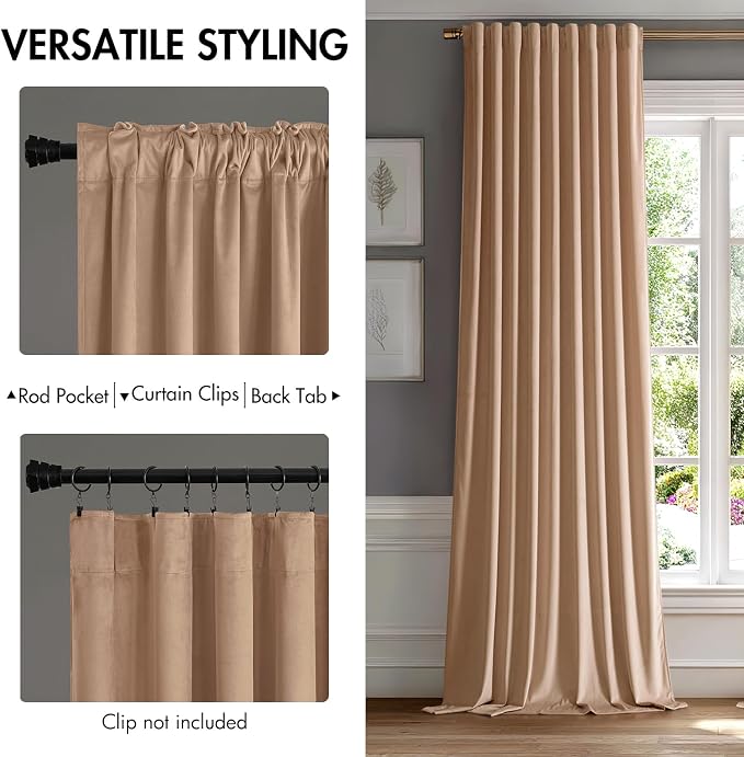 MIULEE Blush Beige Velvet Curtains 52x90 inches Luxury Blackout Curtains | - Image 2