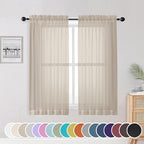 Taupe Sheer Curtains 54 Inch Length 2 Panels Set, Rod Pocket Fimly Voile Short by OWENIE
