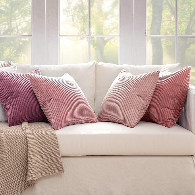 MIULEE Soft Corduroy Decorative Throw Pillow Covers Purple Pink 18x18 | Set of 4 - Image 5