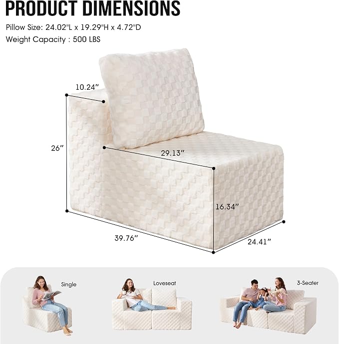 Single Sofa 1 Seat Couch with Deep Seat Memory Foam Cloud Chair with Pillows - Image 2