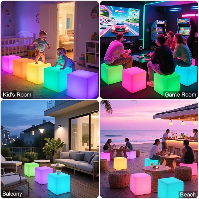 LED Cube Chair for Kids, 14-Inch RGB Color Changing LED Cube Seat w/ Remote - Image 4