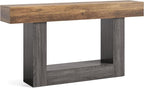 LITTLE TREE 63 Inches Long Console Table, 2-Tier Farmhouse Sofa Table Behind - Image 9