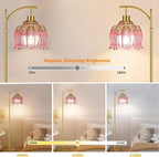 QIYIZM Pink Floor Lamp for Living Room, Glass Gold Dimmable Standing Lamp - Image 2