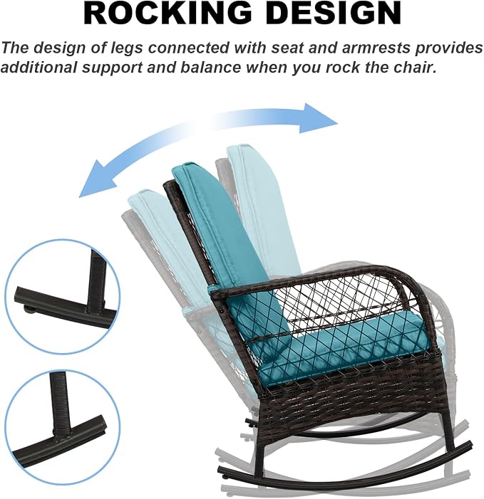 LEVELEVE 3 pcs Rocking Bistro Set Conversation Chairs PE Wicker Outdoor Rocking - Image 2
