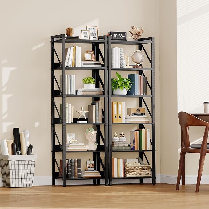 HOOBRO Bookshelf, 6-Tier Industrial Bookcase, Book Shelf Storage Organizer - Image 2