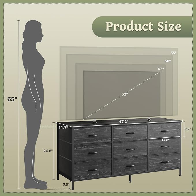 Huuger 9 Drawer Dresser, 47 Inch TV Stand - Image 3