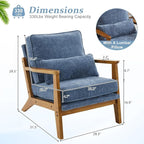 VINGLI Solid Wood Wide Armrests Accent Chair, Upholstered Mid Century Modern - Image 2