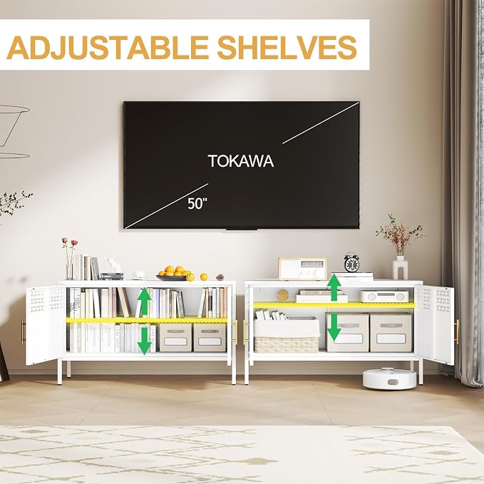 Tokawa Metal Storage Cabinet, 2-Door Short Locker Cabinets - Image 4