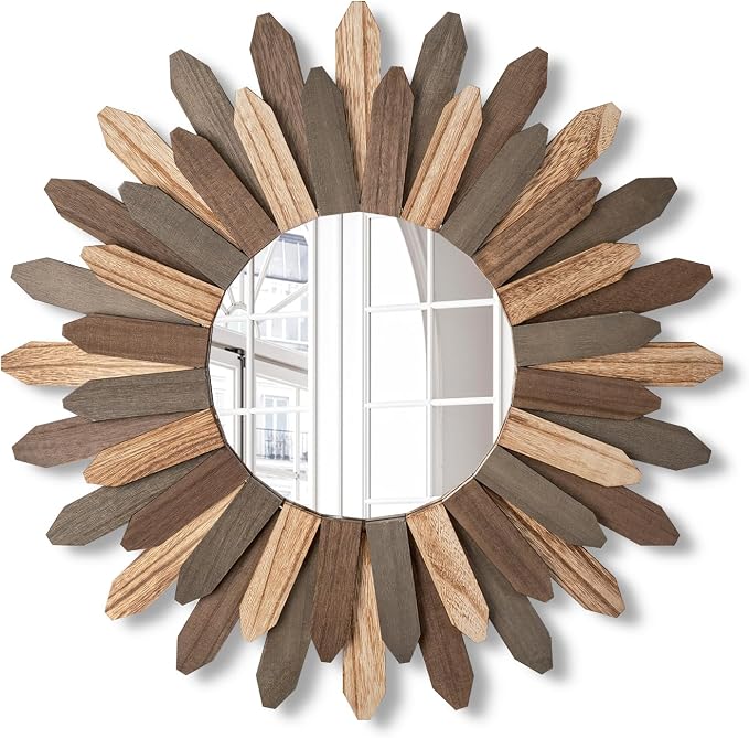 Emfogo Wall Mirror 21 inch Large Rustic Wood Boho Mirror Wall Decor Boho Room by Emfogo