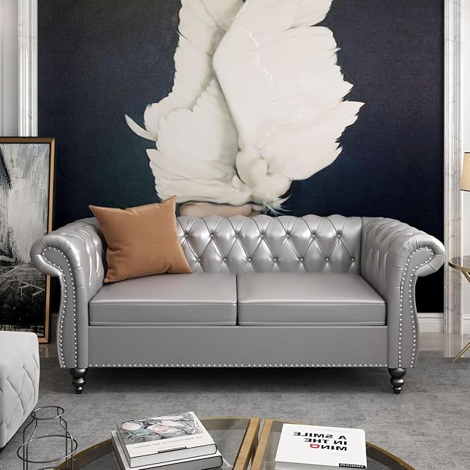 Chesterfield Loveseat Sofa, Modern Leather Small Sofa Couch 2 Seater by RUSTYER