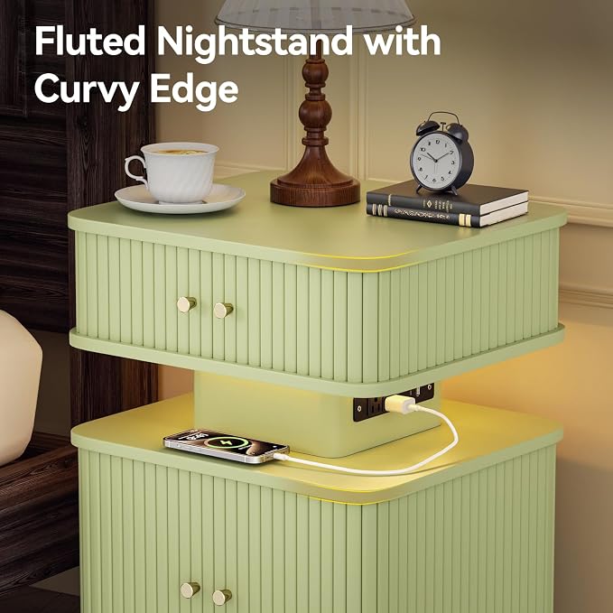 Nightstand with Charging Station, Modern Night Stand with Smart Led Light and 2 - Image 6