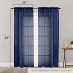 Navy Blue Sheer Curtains 84 Inches Long 2 Panels, Soft Airy Light Filtering - Image 2
