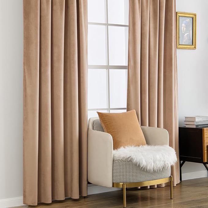 MIULEE Blush Beige Velvet Curtains 52x108 inches Luxury Blackout Curtains | - Image 7