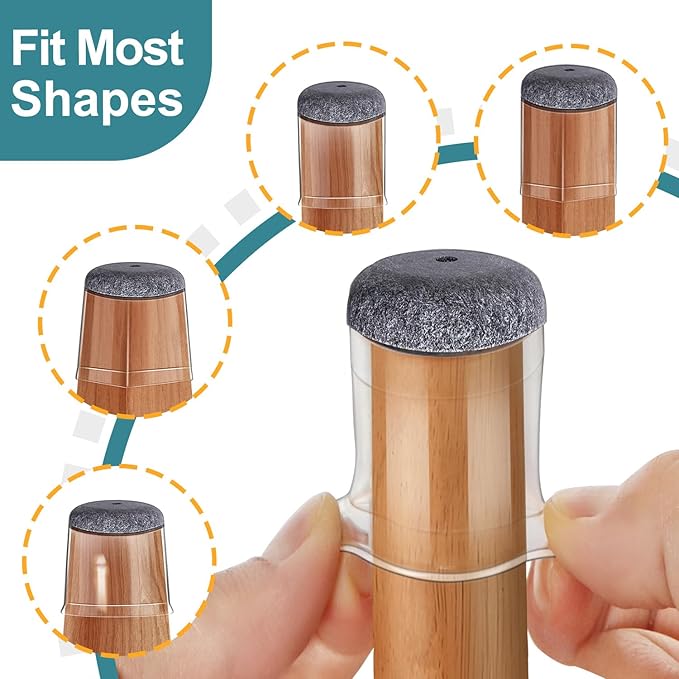 24 Pcs Chair Leg Floor Protectors Round, Silicone Felt Furniture Leg Pads Caps - Image 3