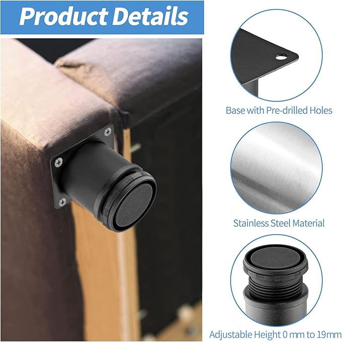 8 Inch Metal Furniture Legs Stainless Steel Adjustable Legs Black Metal Legs - Image 3