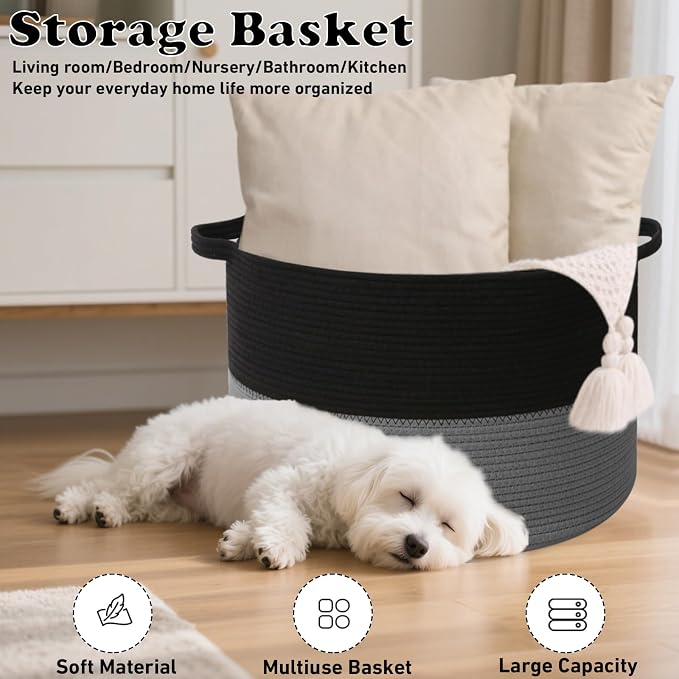 90L Extra Large Blanket Basket, Woven Laundry Basket Hamper - Image 6