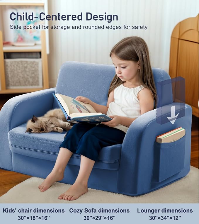 3-in-1 Extra Wide Convertible Kids Couch, Flip Open Toddler Couch to Lounger - Image 7