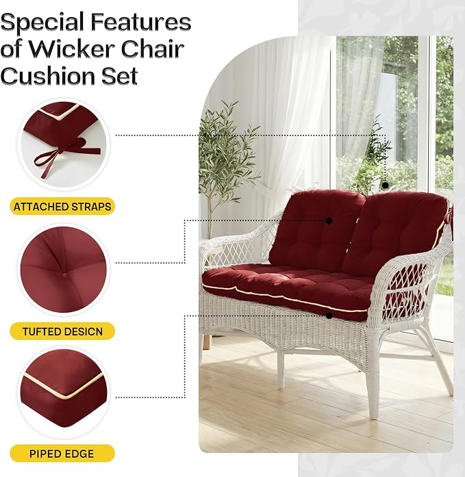 1 MIDDLE ONE Wicker Chair Cushions 3 Pieces Set - Image 5