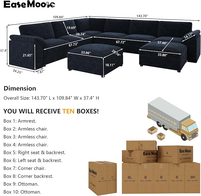 EASE MOOSE Modular Sofa, Oversized U Shape Sectional Modular Sofa, Wide Deep - Image 2