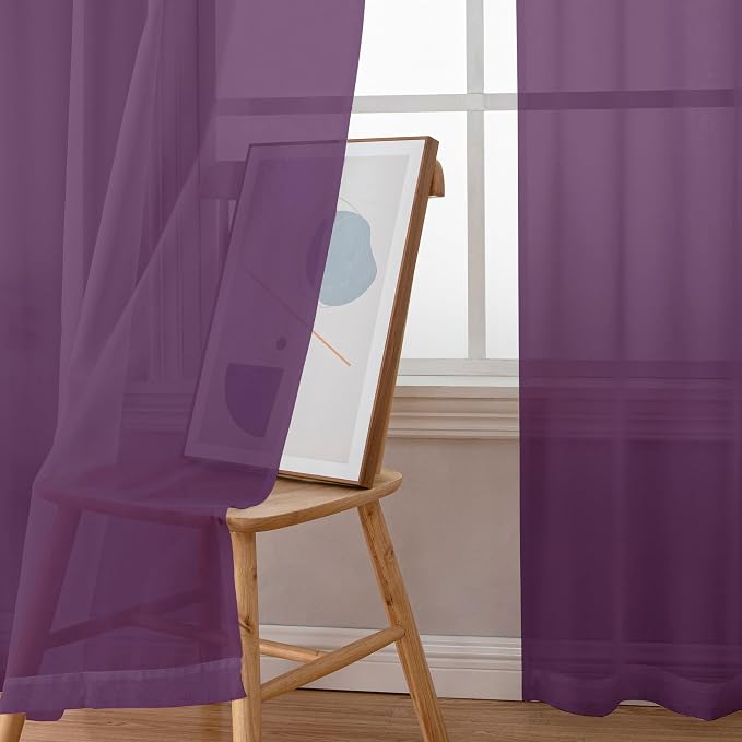 Plum Sheer Curtains, Sheer Curtains 84 Inches Long 2 Panels Set, Rod Pocket - Image 3