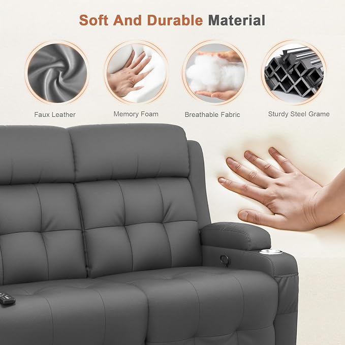 RV Loveseat Recliner Sofa, Massage Wall Hugger Recliners Couch - Image 9