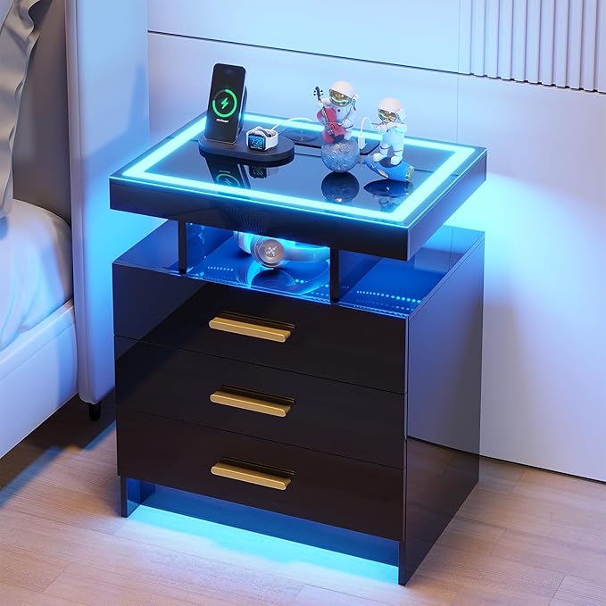 HNEBC LED Nightstand with Charging Station, Smart Bedside Table with Motion by HNEBC