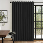 Linen Textured Total Blackout Sliding Door Curtains 84 Inches Long, Thermal by 100BlackoutShield