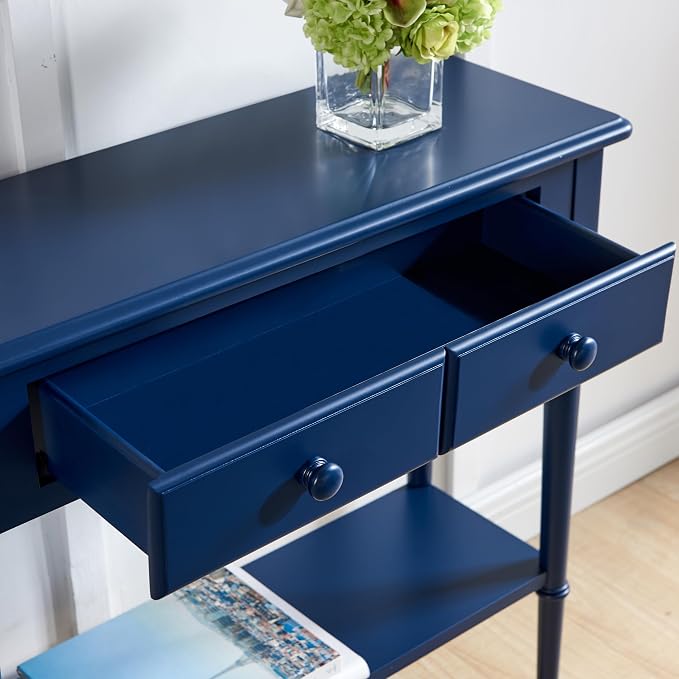 Leick Home Coastal Console Table, Solid Wood, 2 Storage Drawers, Bottom Display - Image 7