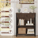 FATORRI Small Bookcase with Drawer, Industrial 3 Shelf Bookshelf, Wood and - Image 3