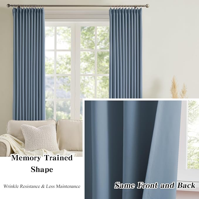 Slate Blue Blackout Curtains 90 Inches Long, Pinch Pleat - Image 5