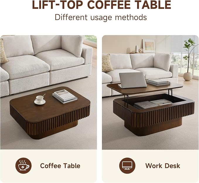 Lift Top Coffee Table for Living Room, Rectangle Handmade Solid Wood Strips - Image 7