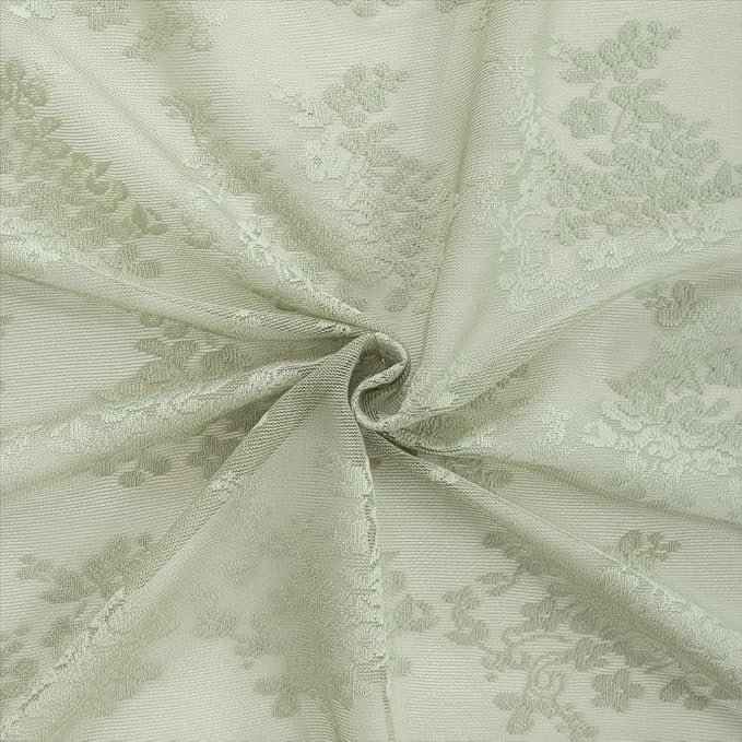YJ YANJUN Vintage Lace Curtains 63 Inch Length-Elegant Floral Sage Green Sheer - Image 6