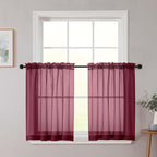 Burgundy Kitchen Curtains 30 Inch Length Tier 2 PCS, Solid Soft Airy Half by WelvetBLK