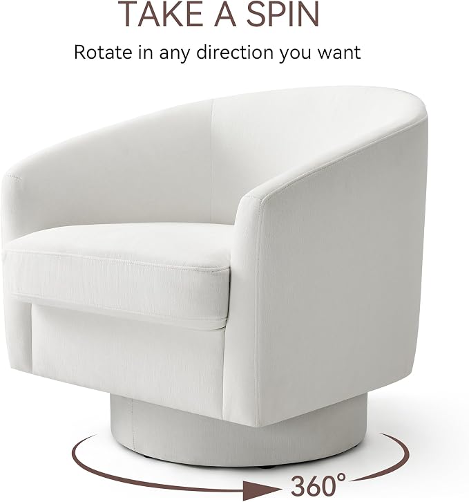 Swivel Barrel Accent Chairs Set of 2, Round Chenille Fabric Living Room Arm - Image 5