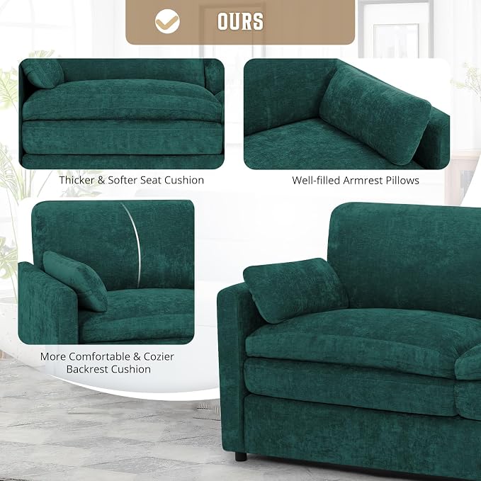 Classic Chenille Sofa Set with 2 Extra Armrest Pillows, Loveseat and 3-Seat - Image 4