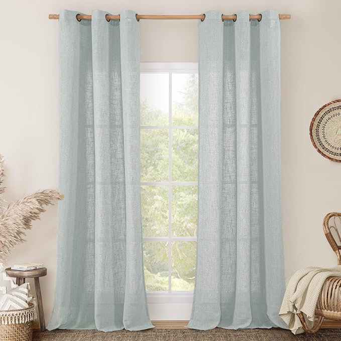 Greyish Blue Linen Curtains 84 Inch Length by LAMIT